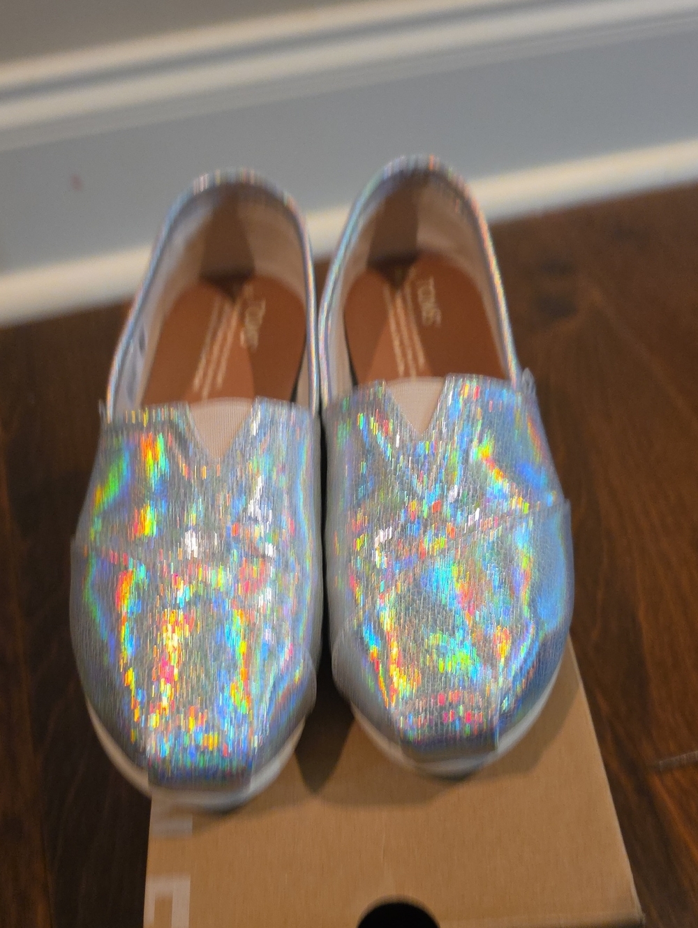 Women's Toms Iridescent Holographic Slip-On Sneakers - Silver